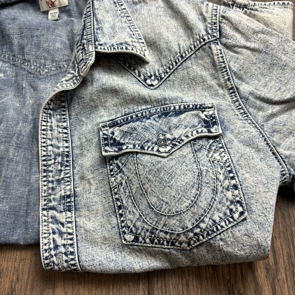True Religion Light Blue Denim Casual Shirt